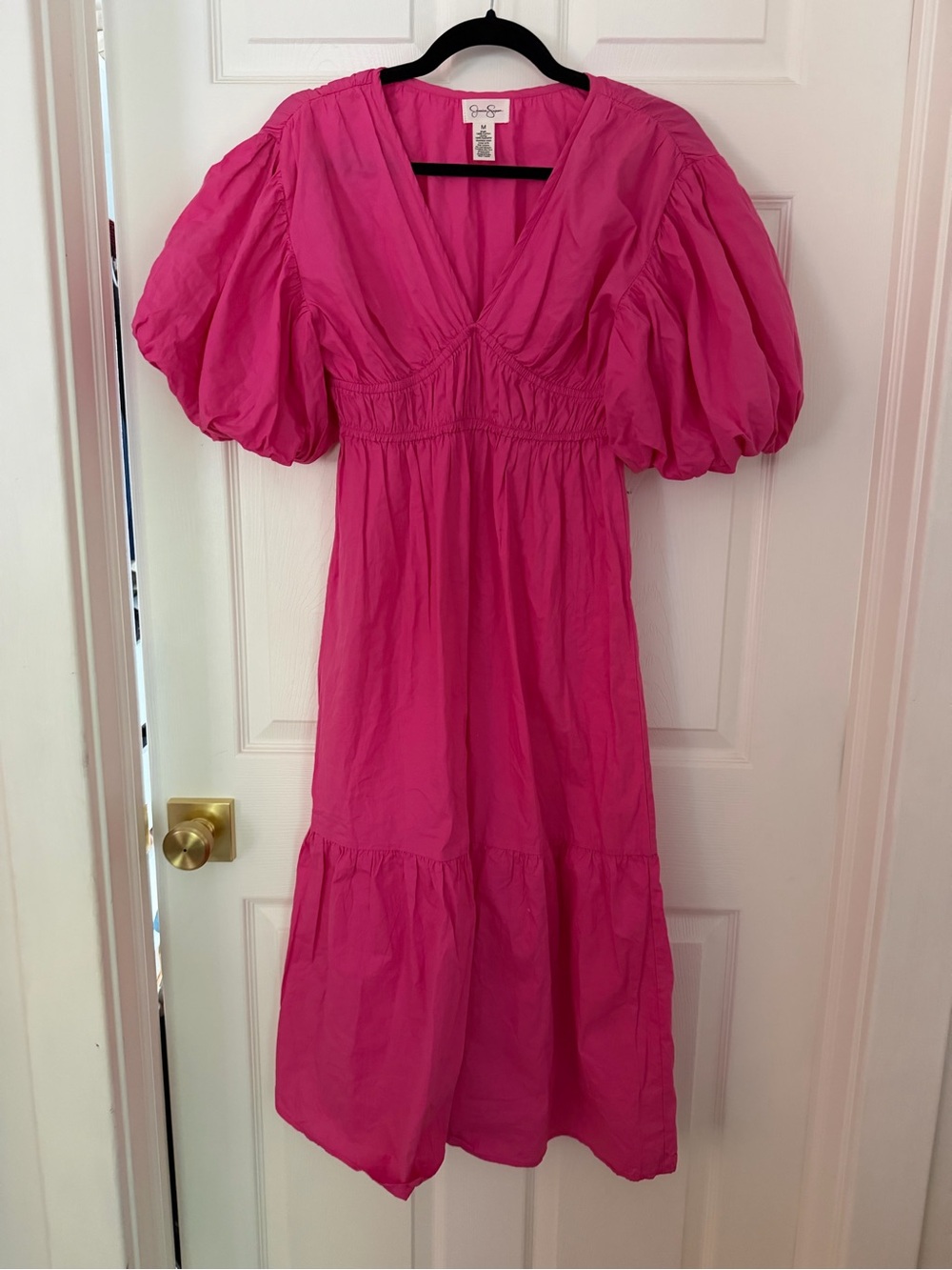 Jessica Simpson Hot Pink Puff-Sleeve Midi Dress